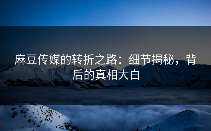 麻豆传媒的转折之路：细节揭秘，背后的真相大白